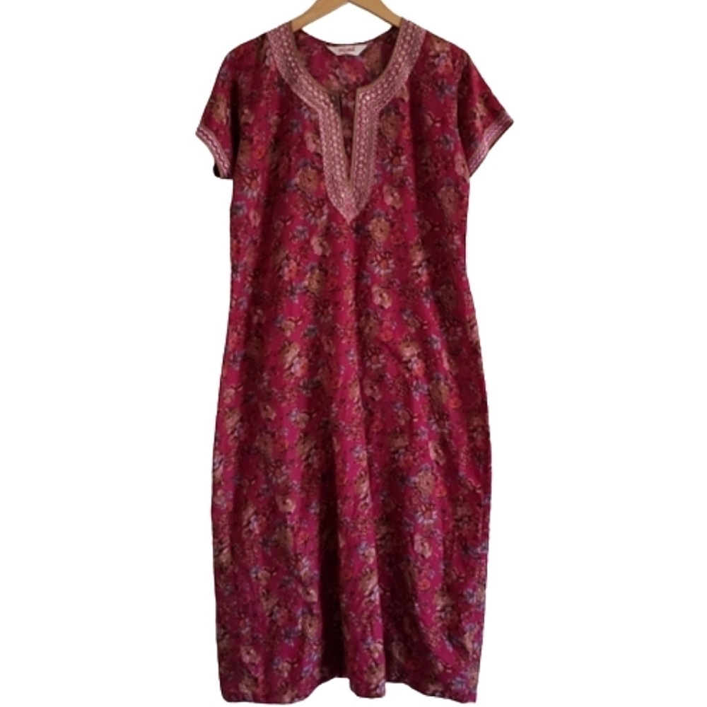 Shiva red ditsy floral caftan dress